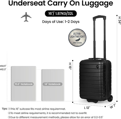 Luggage Sets 2 Piece（16in/30in）ABS Hard Shell Suitcase with Spinner Wheels and NO LOCK,Scratch-Resistant Surface,Lightweight Durable Rolling Suitcase for Men/Women（Rose Gold,16in/30in)