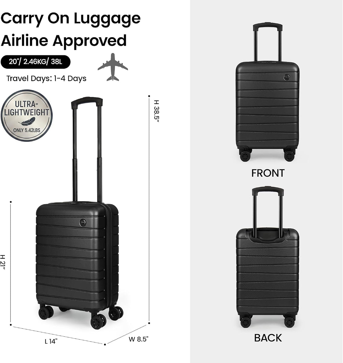 Luggage Sets 2 Piece（16in/30in）ABS Hard Shell Suitcase with Spinner Wheels and NO LOCK,Scratch-Resistant Surface,Lightweight Durable Rolling Suitcase for Men/Women（Rose Gold,16in/30in)