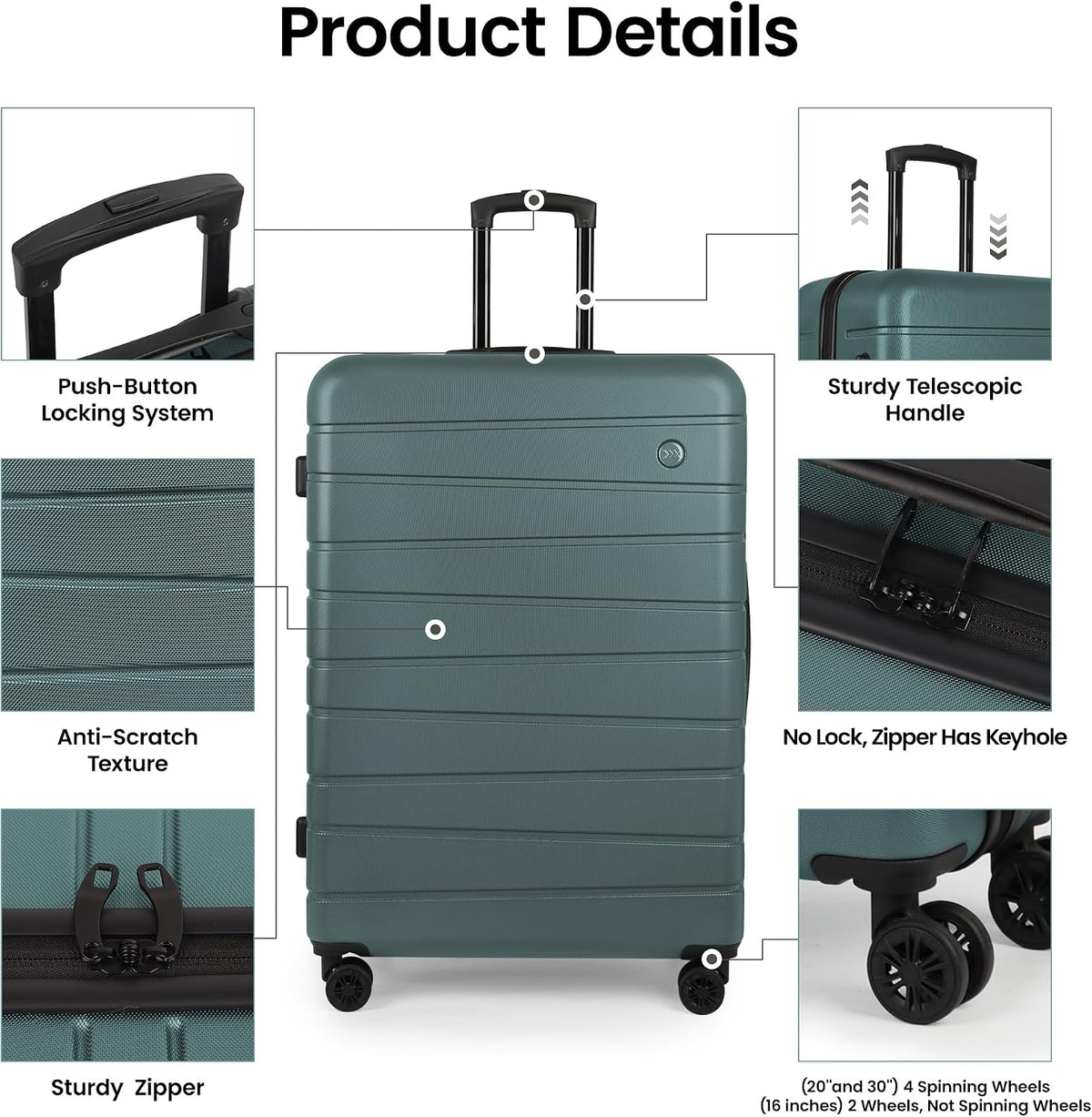 Luggage Sets 2 Piece（16in/30in）ABS Hard Shell Suitcase with Spinner Wheels and NO LOCK,Scratch-Resistant Surface,Lightweight Durable Rolling Suitcase for Men/Women（Rose Gold,16in/30in)