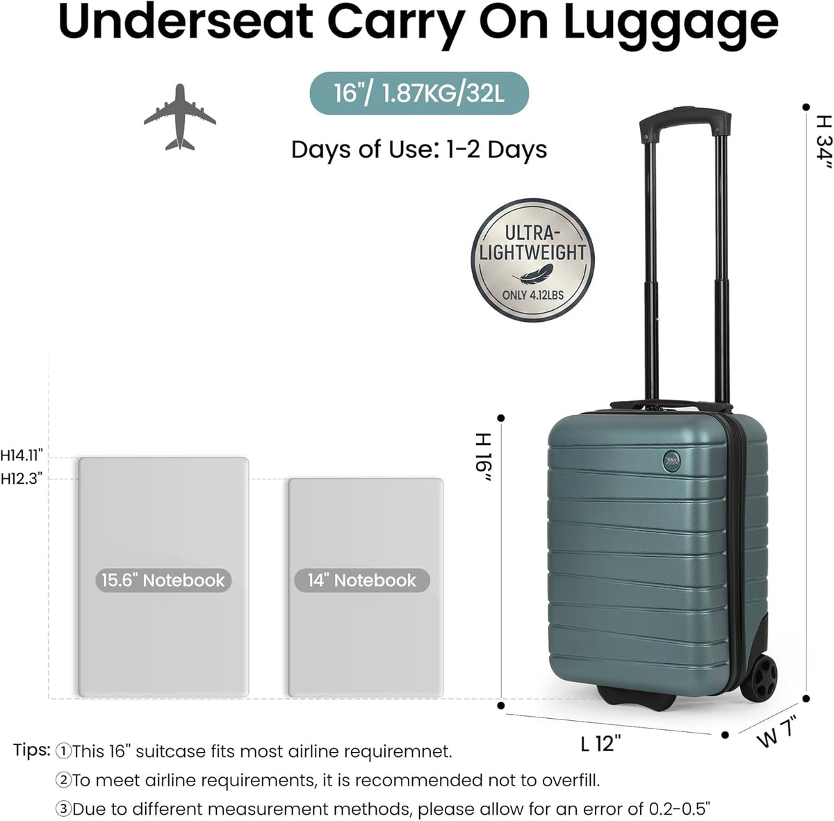 Luggage Sets 2 Piece（16in/30in）ABS Hard Shell Suitcase with Spinner Wheels and NO LOCK,Scratch-Resistant Surface,Lightweight Durable Rolling Suitcase for Men/Women（Rose Gold,16in/30in)