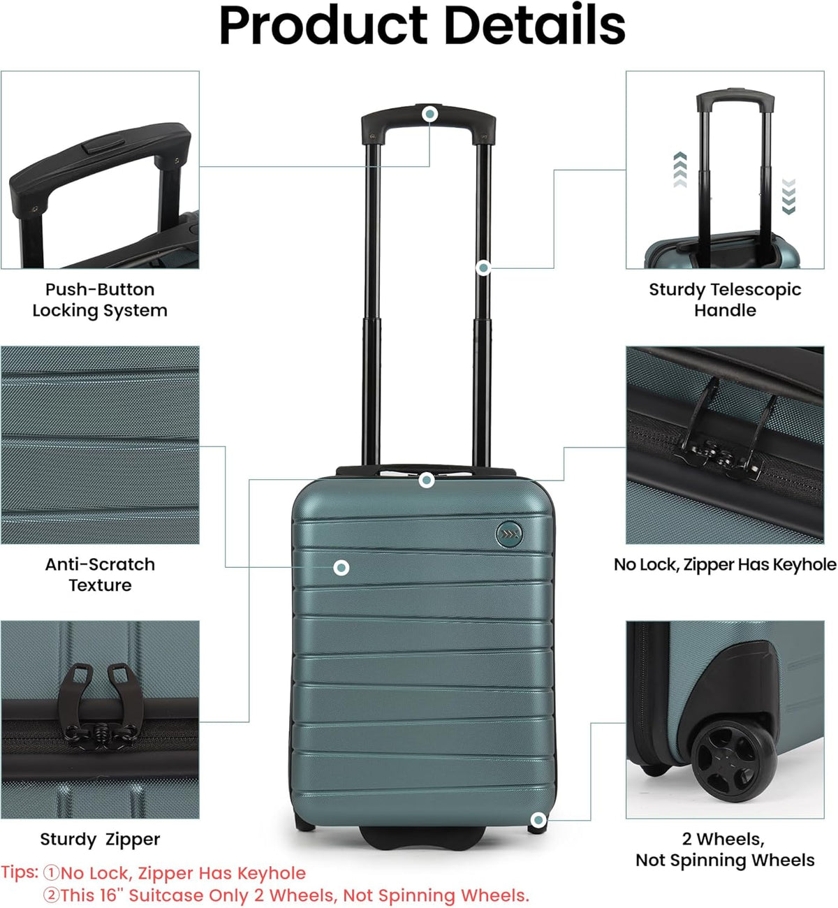 Luggage Sets 2 Piece（16in/30in）ABS Hard Shell Suitcase with Spinner Wheels and NO LOCK,Scratch-Resistant Surface,Lightweight Durable Rolling Suitcase for Men/Women（Rose Gold,16in/30in)