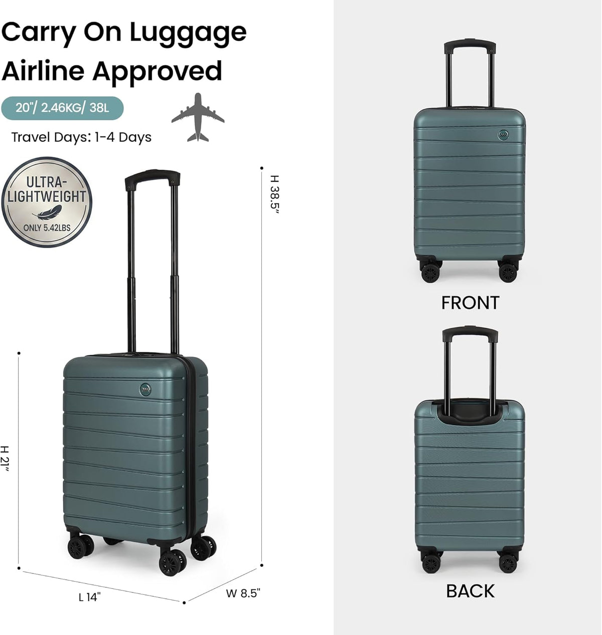 Luggage Sets 2 Piece（16in/30in）ABS Hard Shell Suitcase with Spinner Wheels and NO LOCK,Scratch-Resistant Surface,Lightweight Durable Rolling Suitcase for Men/Women（Rose Gold,16in/30in)