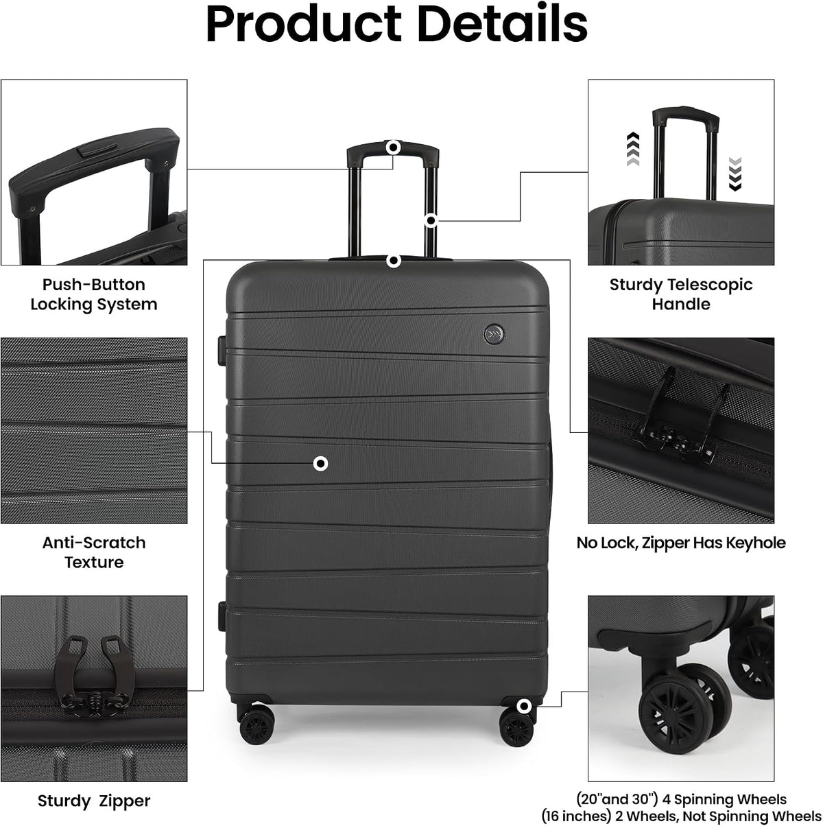 Luggage Sets 2 Piece（16in/30in）ABS Hard Shell Suitcase with Spinner Wheels and NO LOCK,Scratch-Resistant Surface,Lightweight Durable Rolling Suitcase for Men/Women（Rose Gold,16in/30in)
