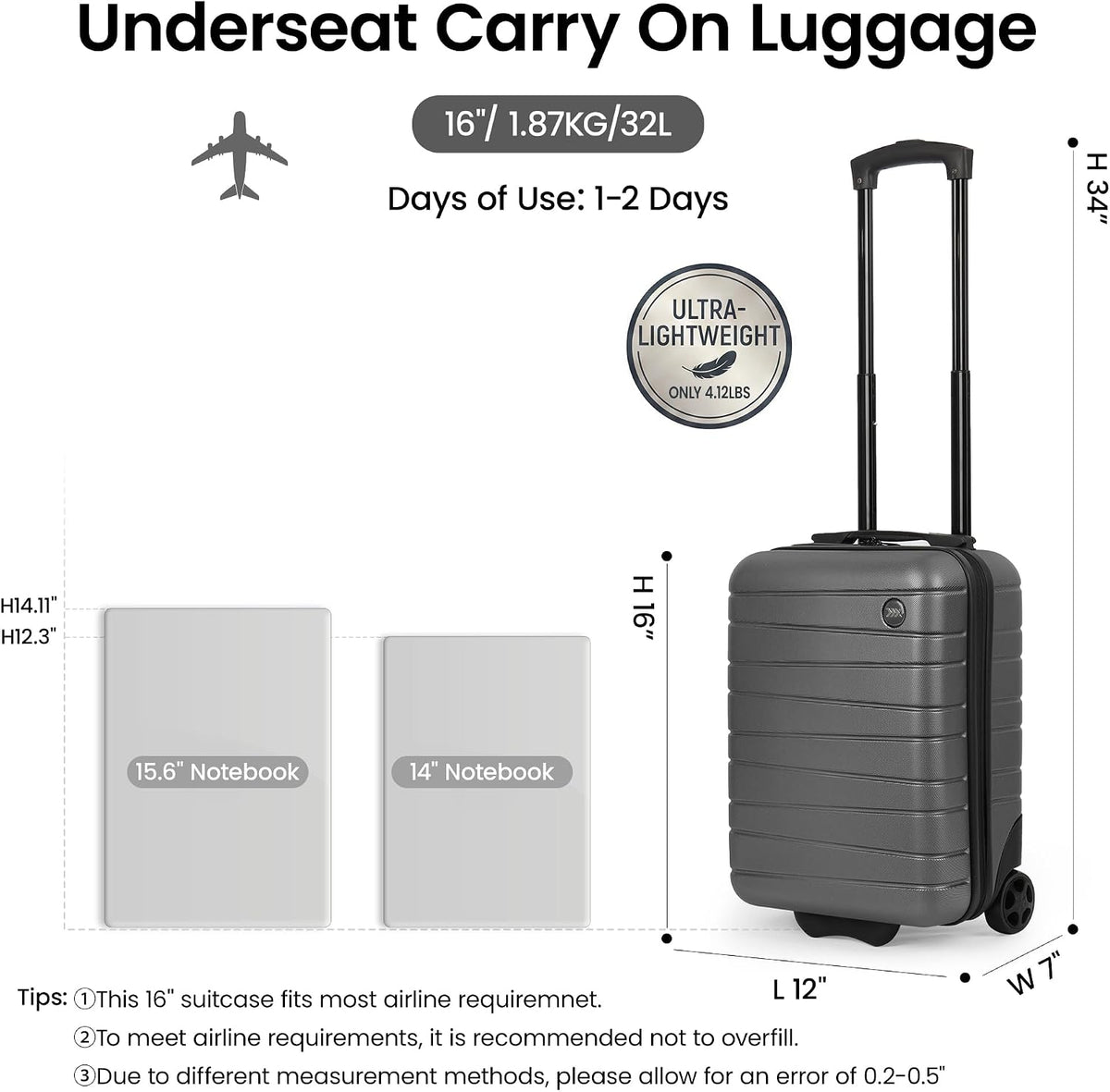 Luggage Sets 2 Piece（16in/30in）ABS Hard Shell Suitcase with Spinner Wheels and NO LOCK,Scratch-Resistant Surface,Lightweight Durable Rolling Suitcase for Men/Women（Rose Gold,16in/30in)