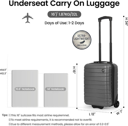 Luggage Sets 2 Piece（16in/30in）ABS Hard Shell Suitcase with Spinner Wheels and NO LOCK,Scratch-Resistant Surface,Lightweight Durable Rolling Suitcase for Men/Women（Rose Gold,16in/30in)