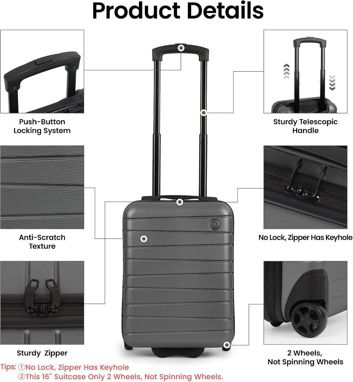 Luggage Sets 2 Piece（16in/30in）ABS Hard Shell Suitcase with Spinner Wheels and NO LOCK,Scratch-Resistant Surface,Lightweight Durable Rolling Suitcase for Men/Women（Rose Gold,16in/30in)