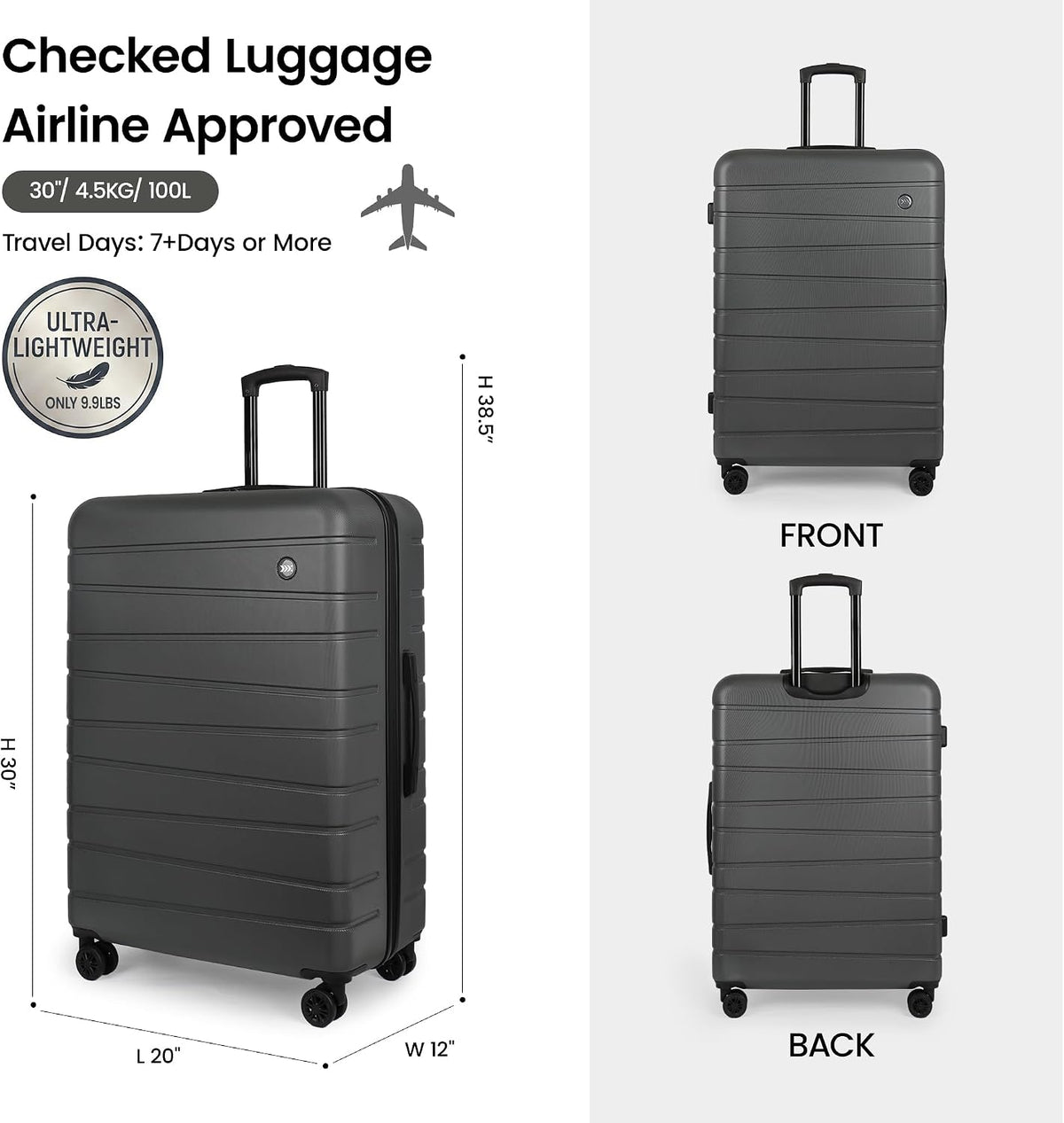 Luggage Sets 2 Piece（16in/30in）ABS Hard Shell Suitcase with Spinner Wheels and NO LOCK,Scratch-Resistant Surface,Lightweight Durable Rolling Suitcase for Men/Women（Rose Gold,16in/30in)
