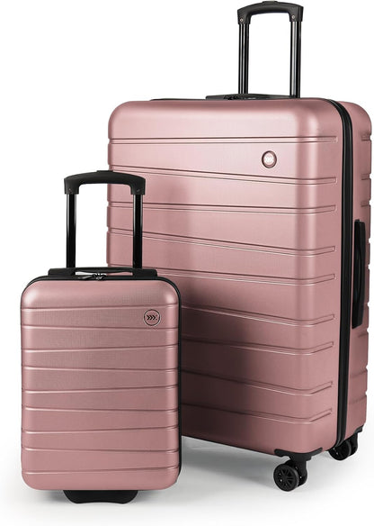 Luggage Sets 2 Piece（16in/30in）ABS Hard Shell Suitcase with Spinner Wheels and NO LOCK,Scratch-Resistant Surface,Lightweight Durable Rolling Suitcase for Men/Women（Rose Gold,16in/30in)