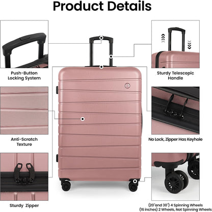 Luggage Sets 2 Piece（16in/30in）ABS Hard Shell Suitcase with Spinner Wheels and NO LOCK,Scratch-Resistant Surface,Lightweight Durable Rolling Suitcase for Men/Women（Rose Gold,16in/30in)