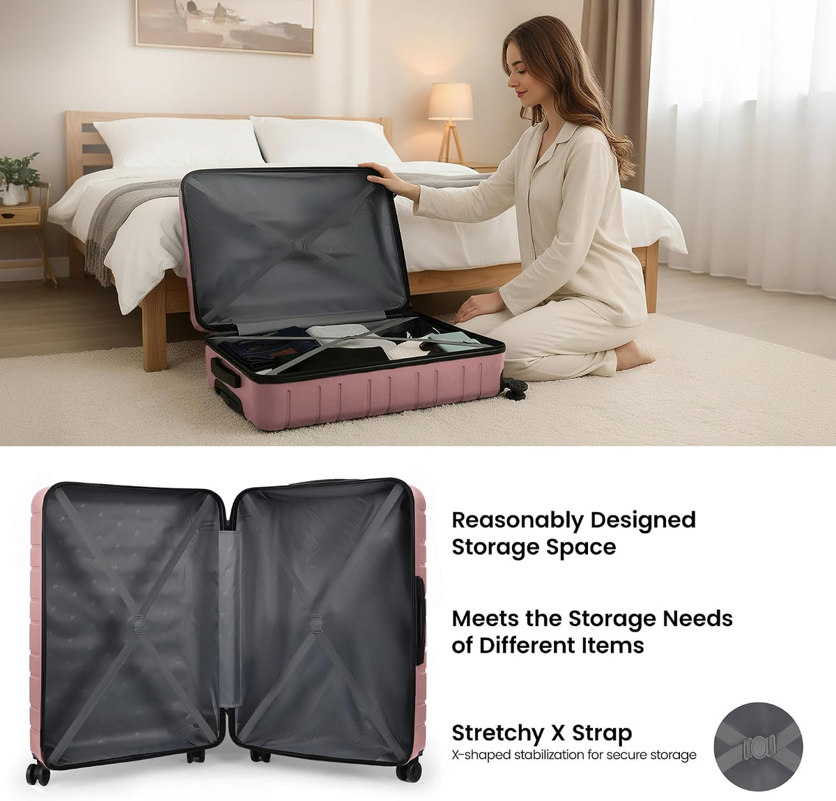 Luggage Sets 2 Piece（16in/30in）ABS Hard Shell Suitcase with Spinner Wheels and NO LOCK,Scratch-Resistant Surface,Lightweight Durable Rolling Suitcase for Men/Women（Rose Gold,16in/30in)