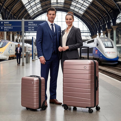 Luggage Sets 2 Piece（16in/30in）ABS Hard Shell Suitcase with Spinner Wheels and NO LOCK,Scratch-Resistant Surface,Lightweight Durable Rolling Suitcase for Men/Women（Rose Gold,16in/30in)