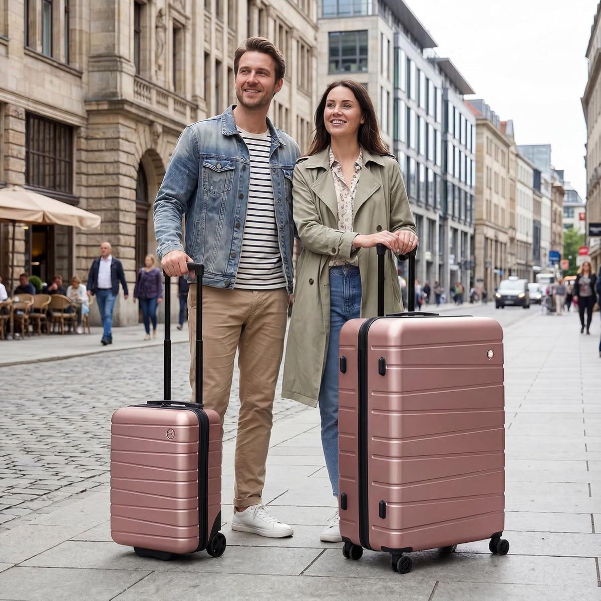 Luggage Sets 2 Piece（16in/30in）ABS Hard Shell Suitcase with Spinner Wheels and NO LOCK,Scratch-Resistant Surface,Lightweight Durable Rolling Suitcase for Men/Women（Rose Gold,16in/30in)