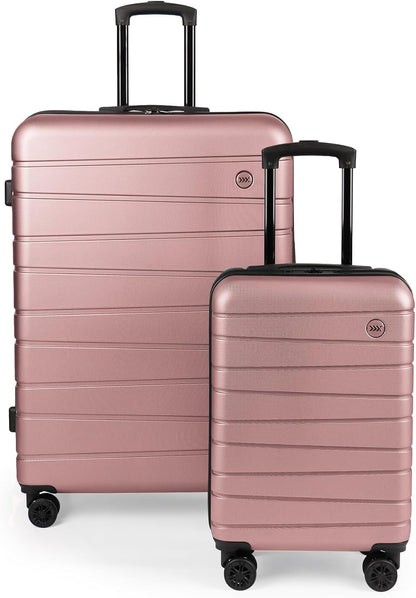 Luggage Sets 2 Piece（16in/30in）ABS Hard Shell Suitcase with Spinner Wheels and NO LOCK,Scratch-Resistant Surface,Lightweight Durable Rolling Suitcase for Men/Women（Rose Gold,16in/30in)