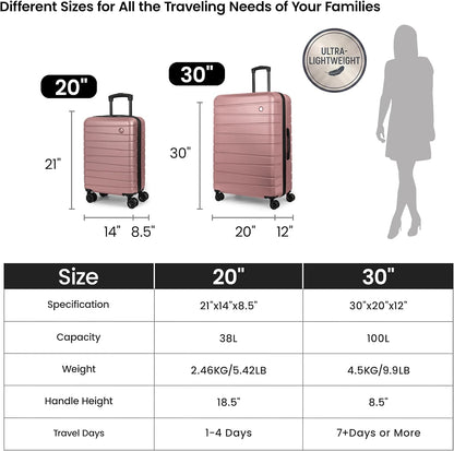 Luggage Sets 2 Piece（16in/30in）ABS Hard Shell Suitcase with Spinner Wheels and NO LOCK,Scratch-Resistant Surface,Lightweight Durable Rolling Suitcase for Men/Women（Rose Gold,16in/30in)