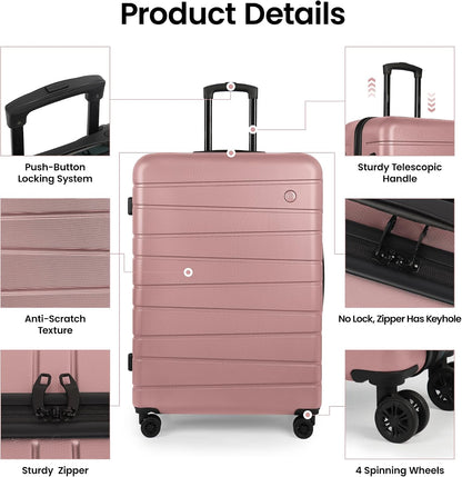 Luggage Sets 2 Piece（16in/30in）ABS Hard Shell Suitcase with Spinner Wheels and NO LOCK,Scratch-Resistant Surface,Lightweight Durable Rolling Suitcase for Men/Women（Rose Gold,16in/30in)