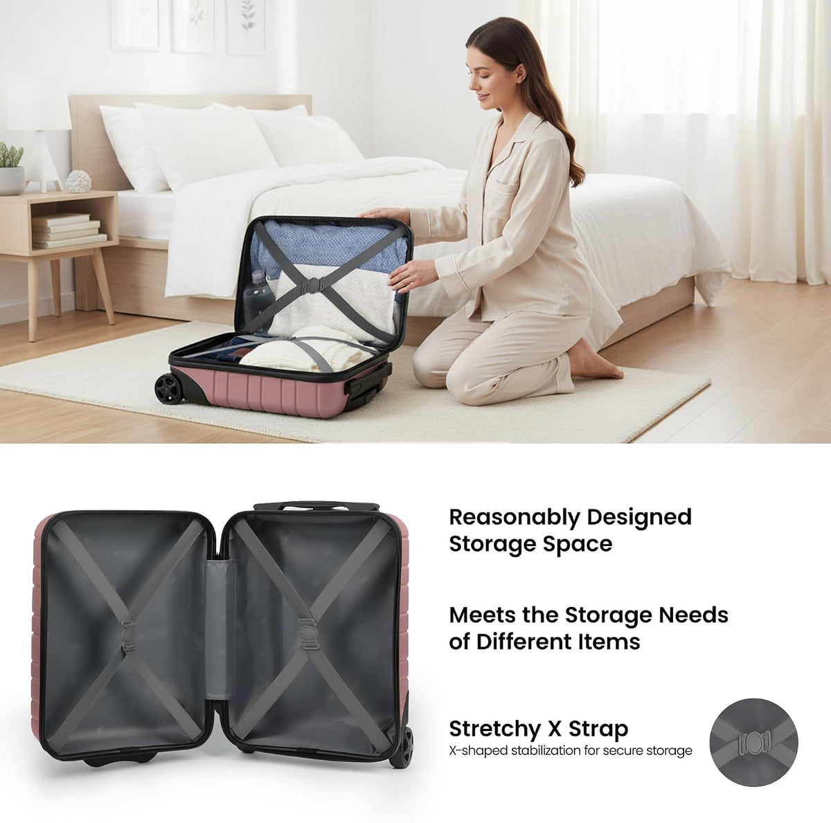 Luggage Sets 2 Piece（16in/30in）ABS Hard Shell Suitcase with Spinner Wheels and NO LOCK,Scratch-Resistant Surface,Lightweight Durable Rolling Suitcase for Men/Women（Rose Gold,16in/30in)