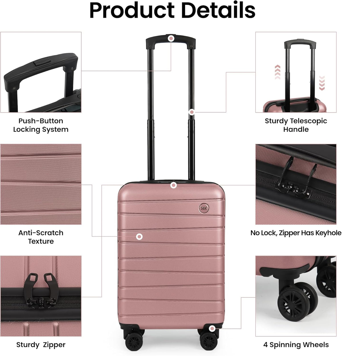 Luggage Sets 2 Piece（16in/30in）ABS Hard Shell Suitcase with Spinner Wheels and NO LOCK,Scratch-Resistant Surface,Lightweight Durable Rolling Suitcase for Men/Women（Rose Gold,16in/30in)