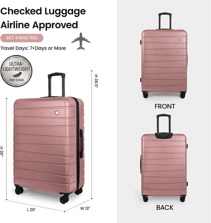 Luggage Sets 2 Piece（16in/30in）ABS Hard Shell Suitcase with Spinner Wheels and NO LOCK,Scratch-Resistant Surface,Lightweight Durable Rolling Suitcase for Men/Women（Rose Gold,16in/30in)