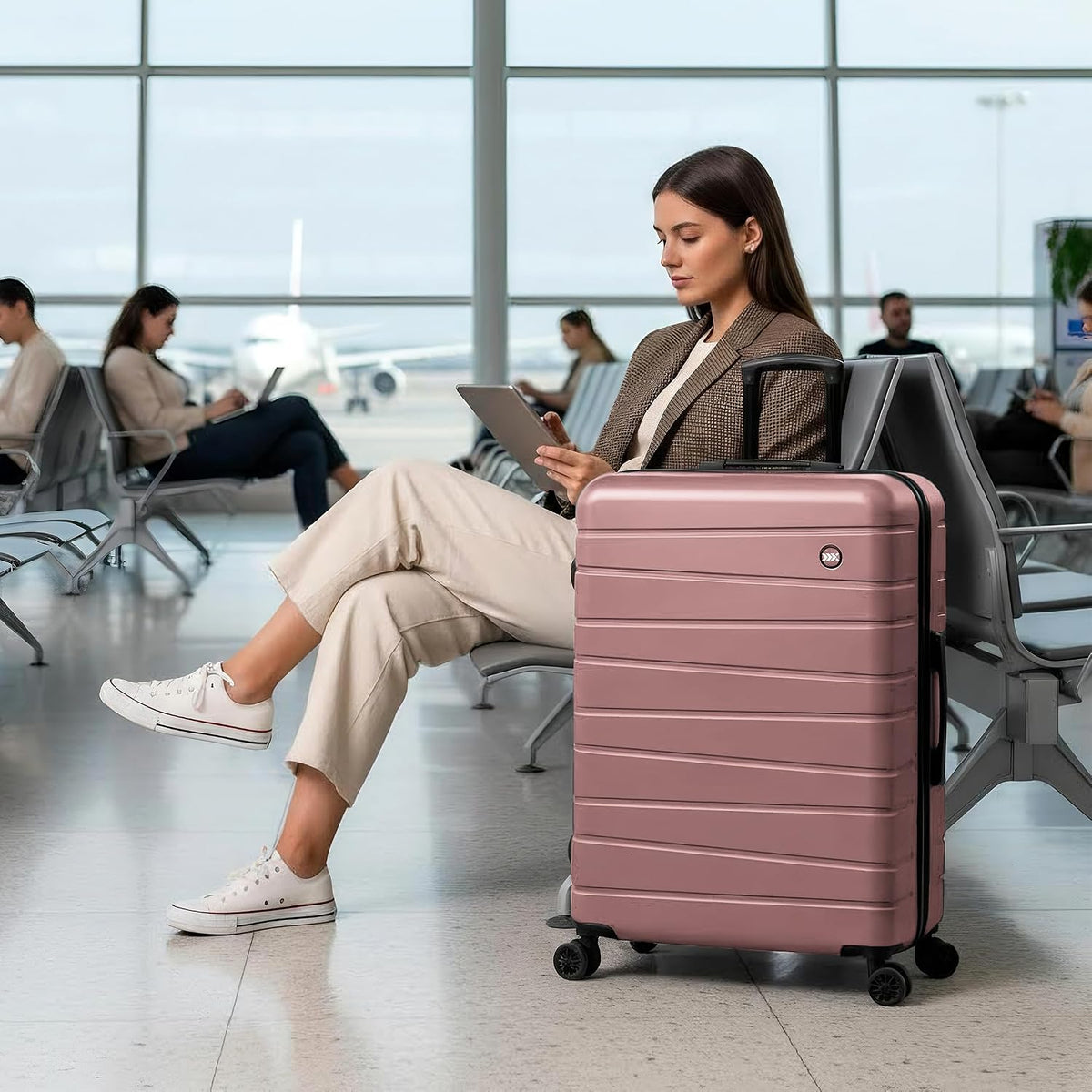 Luggage Sets 2 Piece（16in/30in）ABS Hard Shell Suitcase with Spinner Wheels and NO LOCK,Scratch-Resistant Surface,Lightweight Durable Rolling Suitcase for Men/Women（Rose Gold,16in/30in)