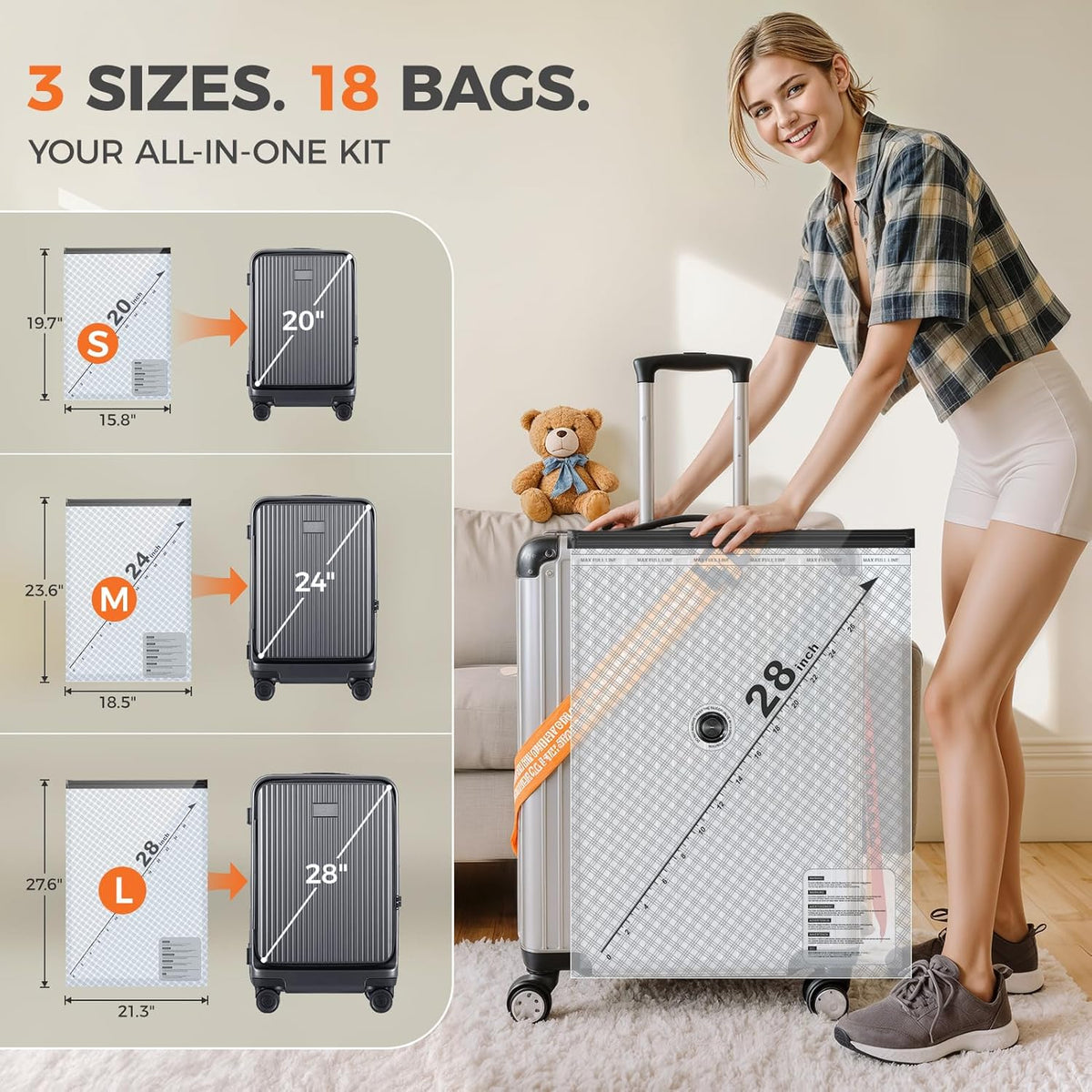 9-Pack Vacuum Bags for Travel with Rechargeable Pump, Compression Packing Bags for Carry-On Luggage & Suitcase, Vacuum Seal Bags for Clothing, 3 Sizes for Travel & Home Storage