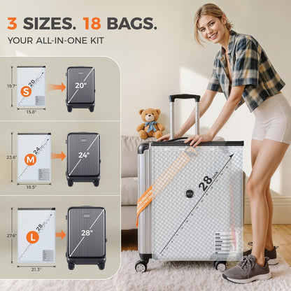 9-Pack Vacuum Bags for Travel with Rechargeable Pump, Compression Packing Bags for Carry-On Luggage & Suitcase, Vacuum Seal Bags for Clothing, 3 Sizes for Travel & Home Storage