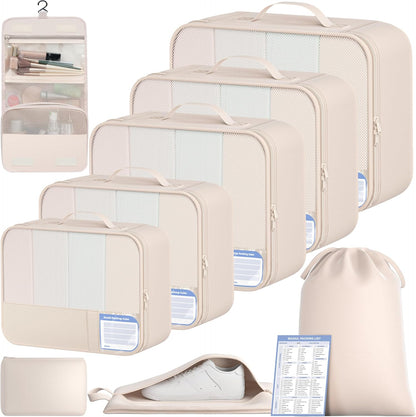 9 Set Packing Cubes with Packing List Luggage Packing Organizers for Travel Accessories (Cream)