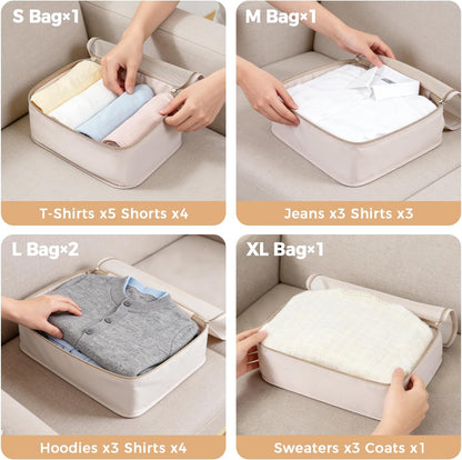 9 Set Packing Cubes with Packing List Luggage Packing Organizers for Travel Accessories (Cream)