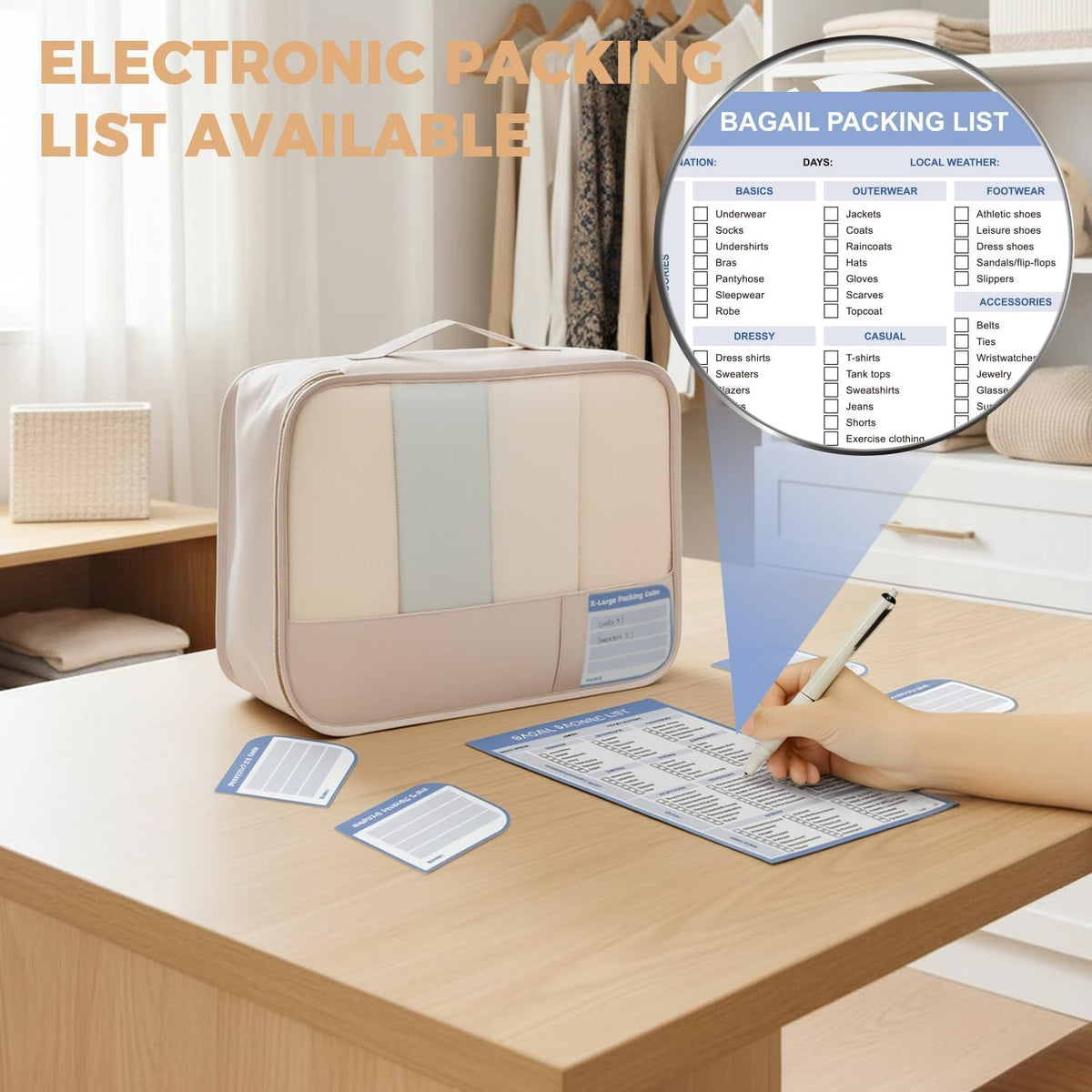 9 Set Packing Cubes with Packing List Luggage Packing Organizers for Travel Accessories (Cream)
