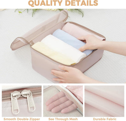 9 Set Packing Cubes with Packing List Luggage Packing Organizers for Travel Accessories (Cream)