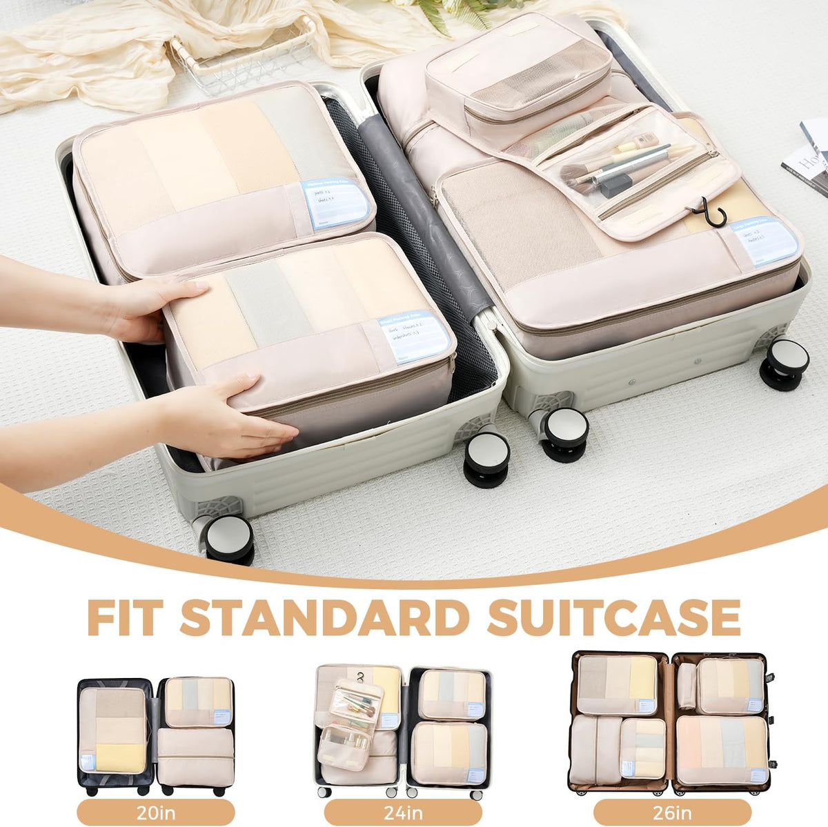 9 Set Packing Cubes with Packing List Luggage Packing Organizers for Travel Accessories (Cream)