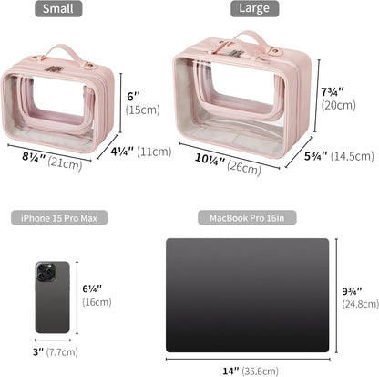 TSA Approved Toiletry Bag, Clear Makeup Bag, Travel Toiletry Bag for Women, Leather Travel Cosmetic Bag, Portable PVC Waterproof Bag, Large Makeup Organizer, Pink