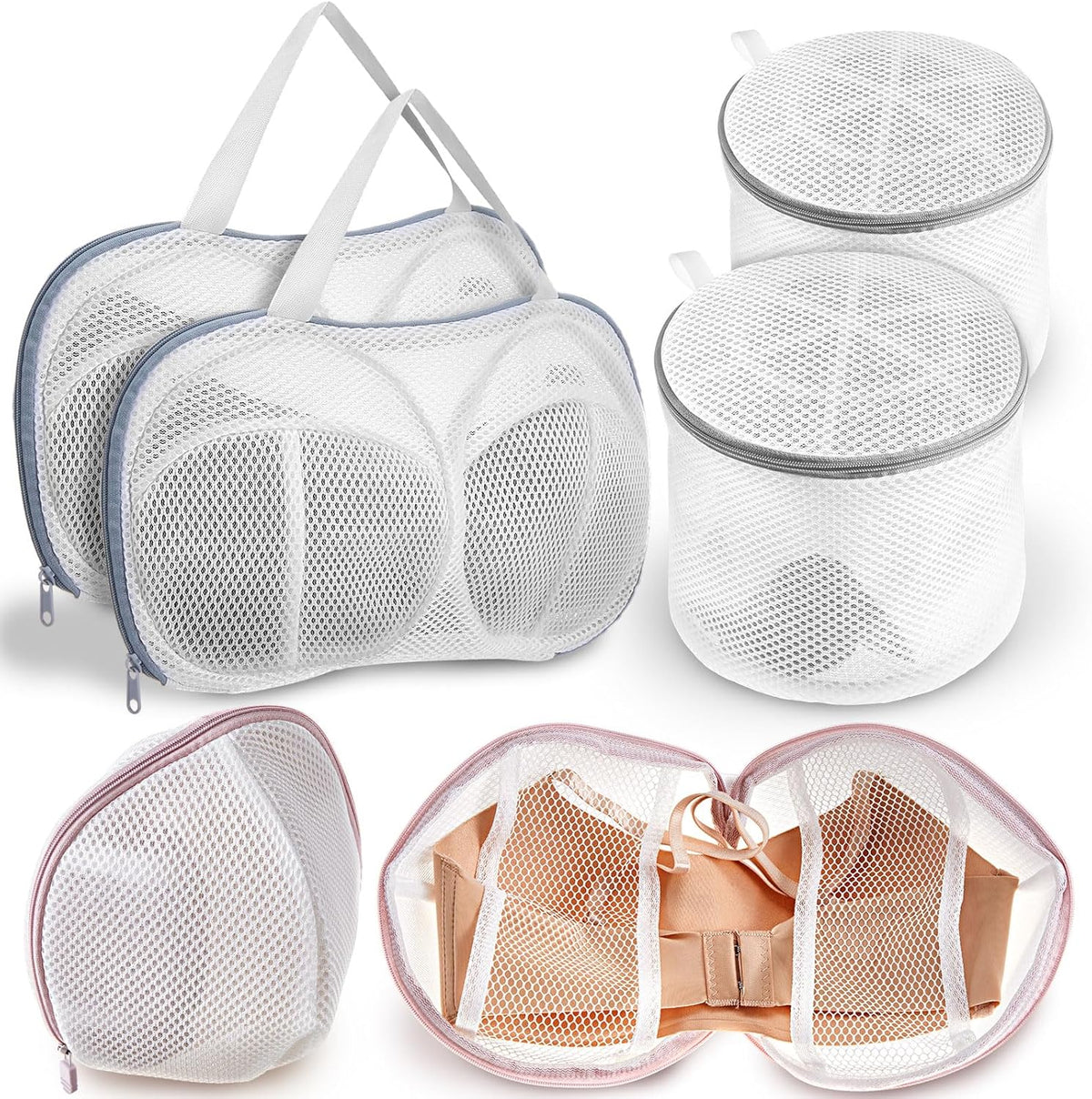 6 Pack Bra Washing Bags for Laundry 3 Styles Mesh Bra Wash Bags Zippered Lingerie Wash Protector for A–d Cup, Anti Deformation, Delicates Cleaning and Drying & Travel Organizer