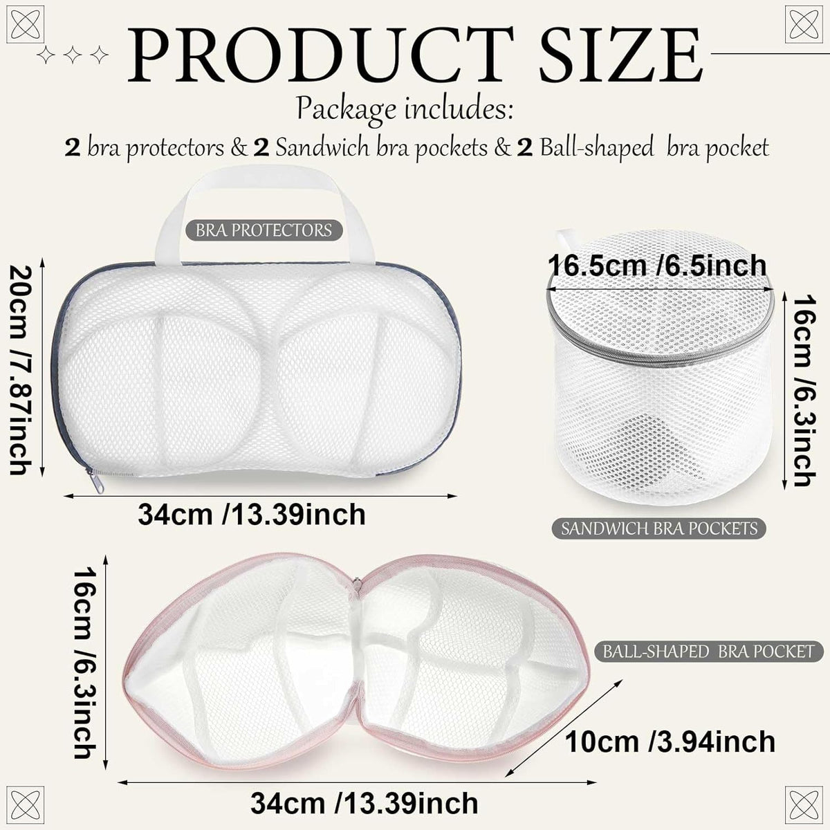 6 Pack Bra Washing Bags for Laundry 3 Styles Mesh Bra Wash Bags Zippered Lingerie Wash Protector for A–d Cup, Anti Deformation, Delicates Cleaning and Drying & Travel Organizer