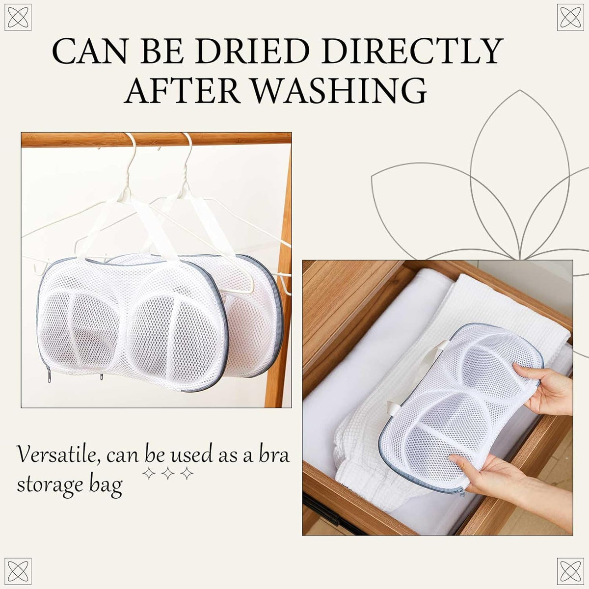 6 Pack Bra Washing Bags for Laundry 3 Styles Mesh Bra Wash Bags Zippered Lingerie Wash Protector for A–d Cup, Anti Deformation, Delicates Cleaning and Drying & Travel Organizer