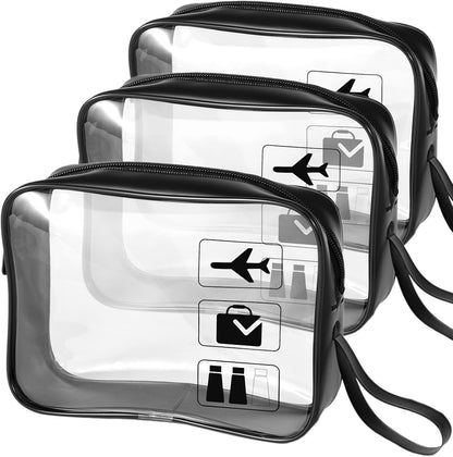 TSA Approved Toiletry Bag - 3 Pack Clear Travel Bags for Toiletries, Carry on Airport Airline Compliant Bag,Makeup Bags Clear Toiletry bags Quart Size Travel Bag,Black