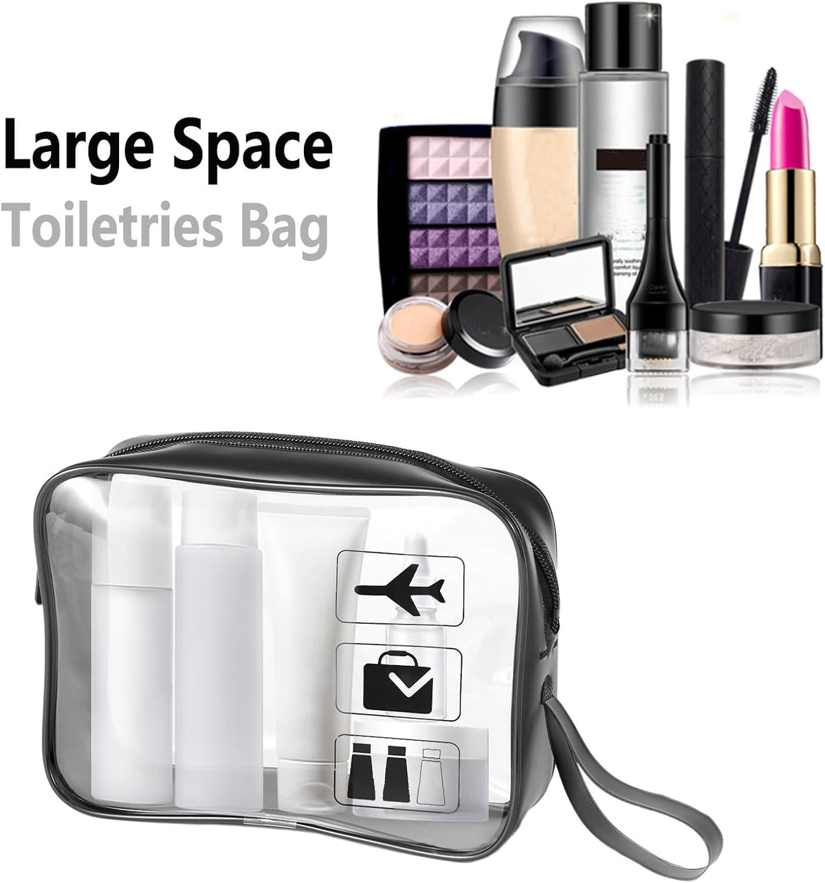 TSA Approved Toiletry Bag - 3 Pack Clear Travel Bags for Toiletries, Carry on Airport Airline Compliant Bag,Makeup Bags Clear Toiletry bags Quart Size Travel Bag,Black