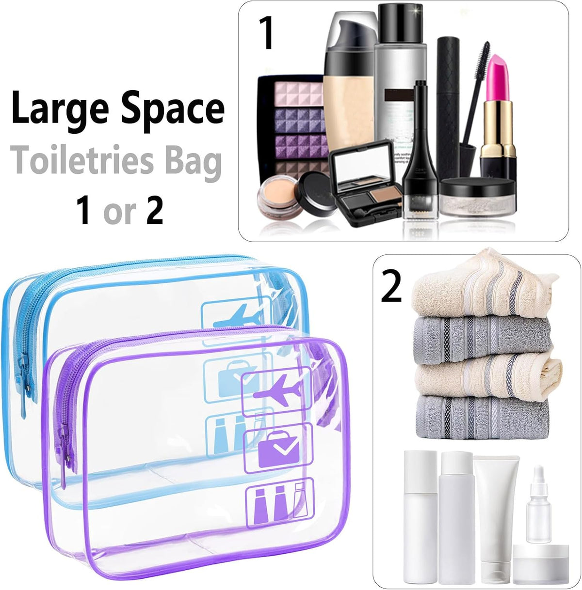 TSA Approved Toiletry Bag - 3 Pack Clear Travel Bags for Toiletries, Carry on Airport Airline Compliant Bag,Makeup Bags Clear Toiletry bags Quart Size Travel Bag,Black