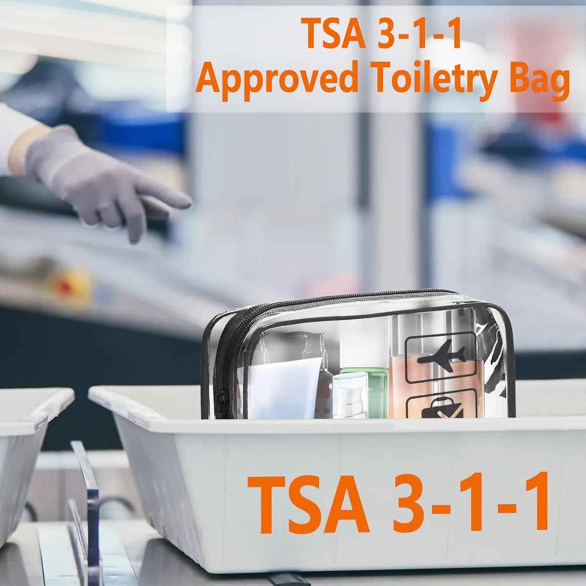 TSA Approved Toiletry Bag - 3 Pack Clear Travel Bags for Toiletries, Carry on Airport Airline Compliant Bag,Makeup Bags Clear Toiletry bags Quart Size Travel Bag,Black