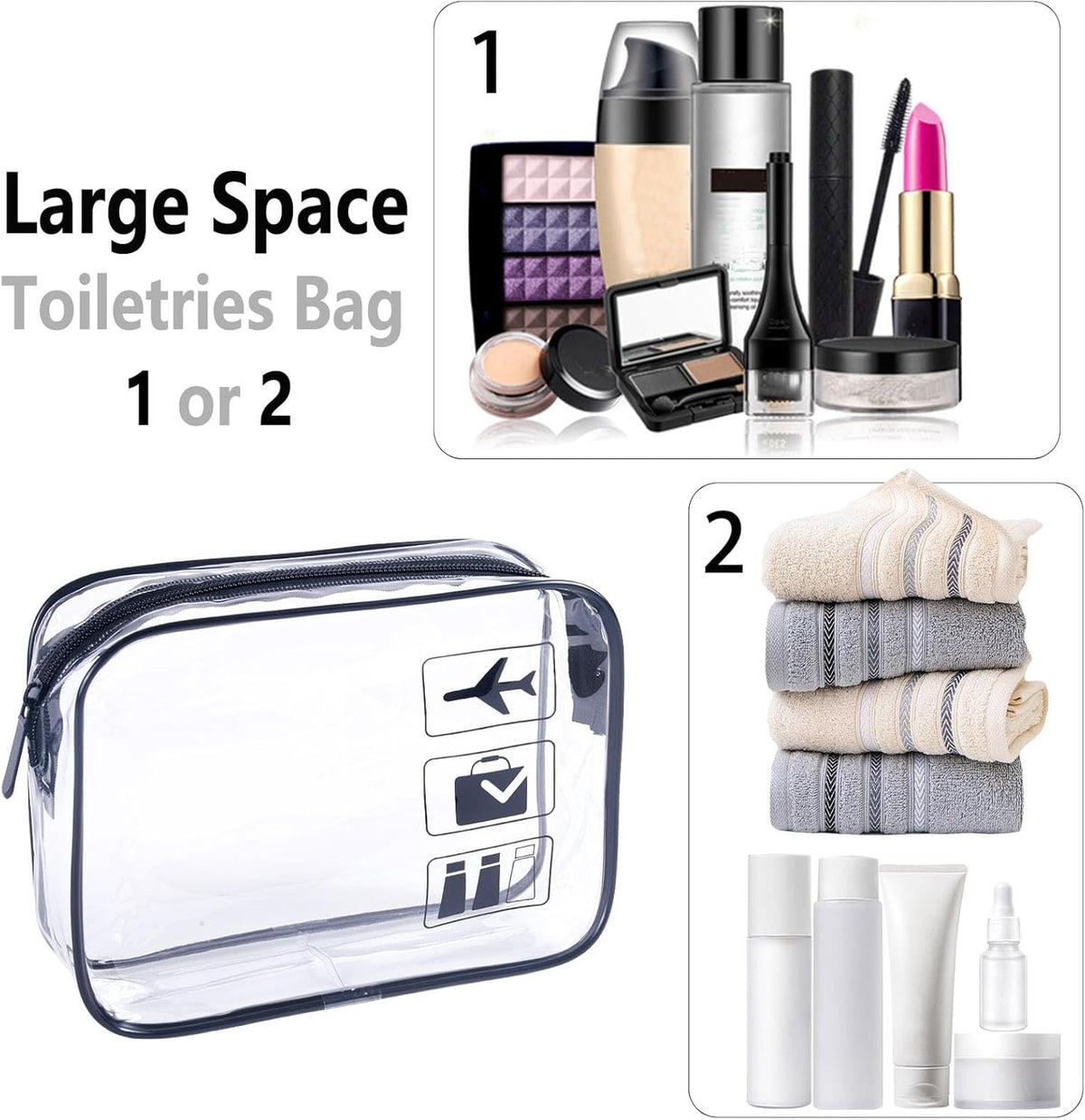 TSA Approved Toiletry Bag - 3 Pack Clear Travel Bags for Toiletries, Carry on Airport Airline Compliant Bag,Makeup Bags Clear Toiletry bags Quart Size Travel Bag,Black