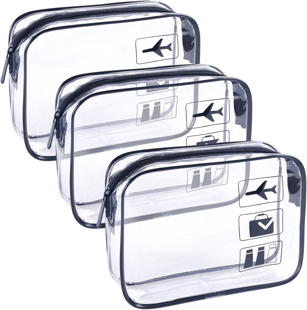 TSA Approved Toiletry Bag - 3 Pack Clear Travel Bags for Toiletries, Carry on Airport Airline Compliant Bag,Makeup Bags Clear Toiletry bags Quart Size Travel Bag,Black