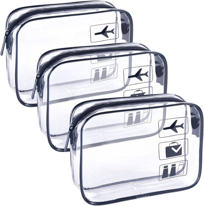 TSA Approved Toiletry Bag - 3 Pack Clear Travel Bags for Toiletries, Carry on Airport Airline Compliant Bag,Makeup Bags Clear Toiletry bags Quart Size Travel Bag,Black