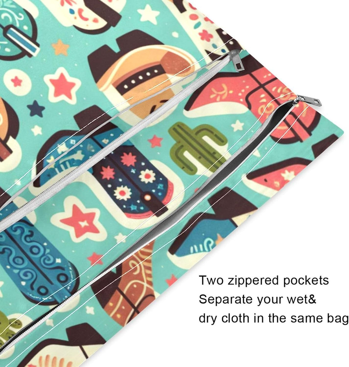 Cute Boots Cowboy Wet Dry Bags, Reusable Waterproof Wet Bags, 2Pcs Travel Beach Pool Bag with Zippered Pockets for Swimsuit, Cloth Diaper, Toiletries & Makeup
