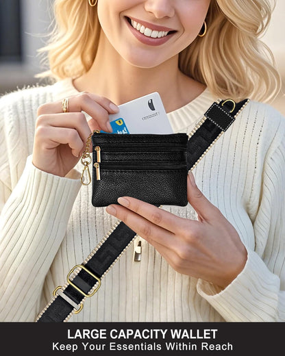Crossbody Phone Strap with Wallet, Clip and Go Strap for Phone with Wallet, Adjustable Crossbody Cell Belt with Zippered Pouch, Neck Shoulder Cell Lanyard for Women, Black Great Wall