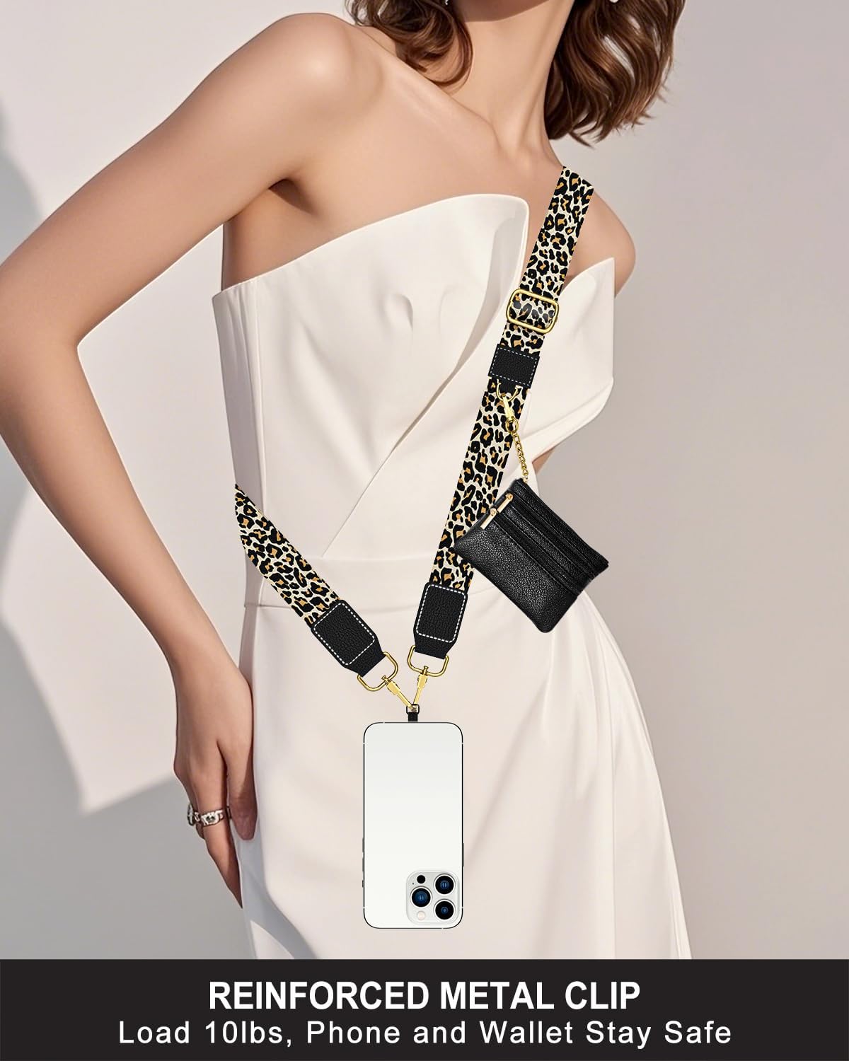 Crossbody Phone Strap with Wallet, Clip and Go Strap for Phone with Wallet, Adjustable Crossbody Cell Belt with Zippered Pouch, Neck Shoulder Cell Lanyard for Women, Black Great Wall