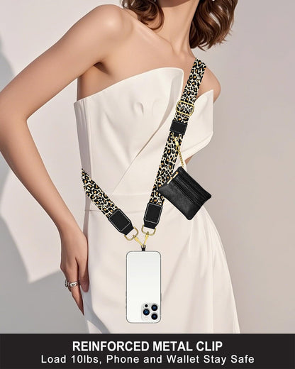 Crossbody Phone Strap with Wallet, Clip and Go Strap for Phone with Wallet, Adjustable Crossbody Cell Belt with Zippered Pouch, Neck Shoulder Cell Lanyard for Women, Black Great Wall