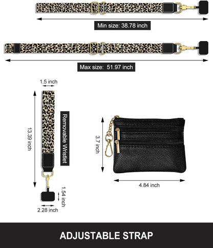 Crossbody Phone Strap with Wallet, Clip and Go Strap for Phone with Wallet, Adjustable Crossbody Cell Belt with Zippered Pouch, Neck Shoulder Cell Lanyard for Women, Black Great Wall
