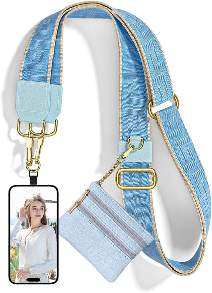 Crossbody Phone Strap with Wallet, Clip and Go Strap for Phone with Wallet, Adjustable Crossbody Cell Belt with Zippered Pouch, Neck Shoulder Cell Lanyard for Women, Black Great Wall