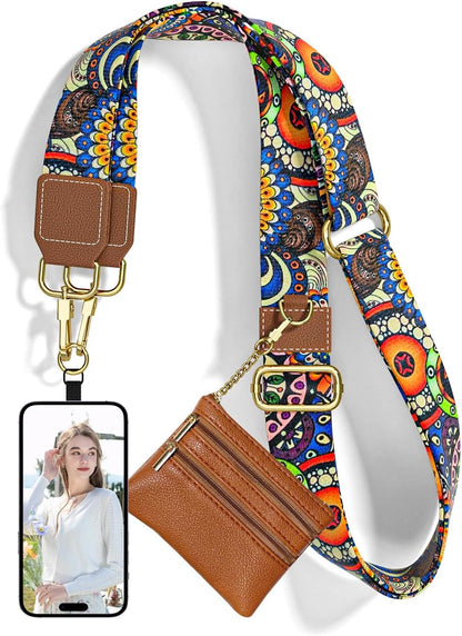 Crossbody Phone Strap with Wallet, Clip and Go Strap for Phone with Wallet, Adjustable Crossbody Cell Belt with Zippered Pouch, Neck Shoulder Cell Lanyard for Women, Black Great Wall