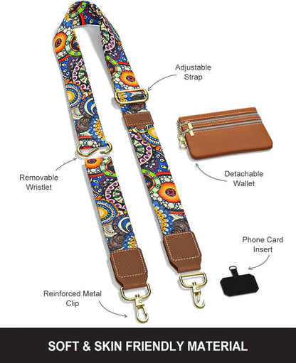 Crossbody Phone Strap with Wallet, Clip and Go Strap for Phone with Wallet, Adjustable Crossbody Cell Belt with Zippered Pouch, Neck Shoulder Cell Lanyard for Women, Black Great Wall