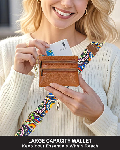 Crossbody Phone Strap with Wallet, Clip and Go Strap for Phone with Wallet, Adjustable Crossbody Cell Belt with Zippered Pouch, Neck Shoulder Cell Lanyard for Women, Black Great Wall